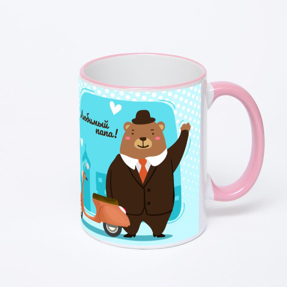 Кружка с розовой ручкой и ободком