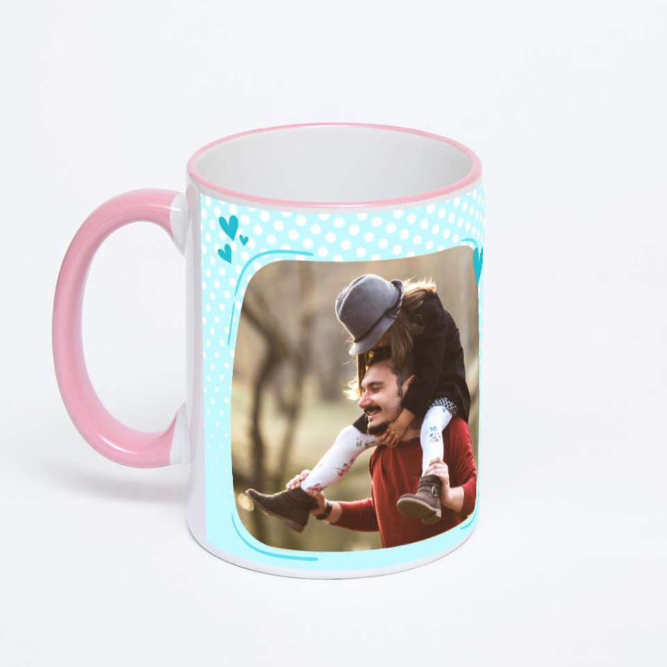 Кружка с розовой ручкой и ободком