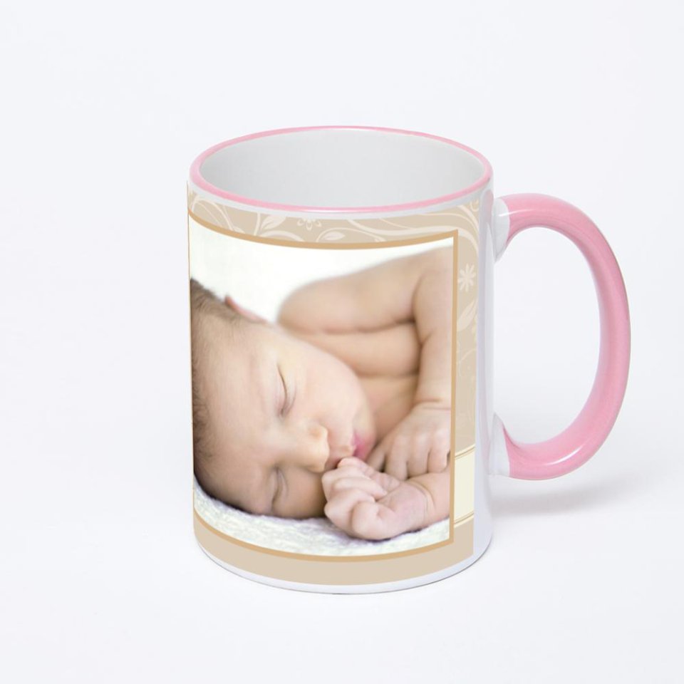 Кружка с розовой ручкой и ободком