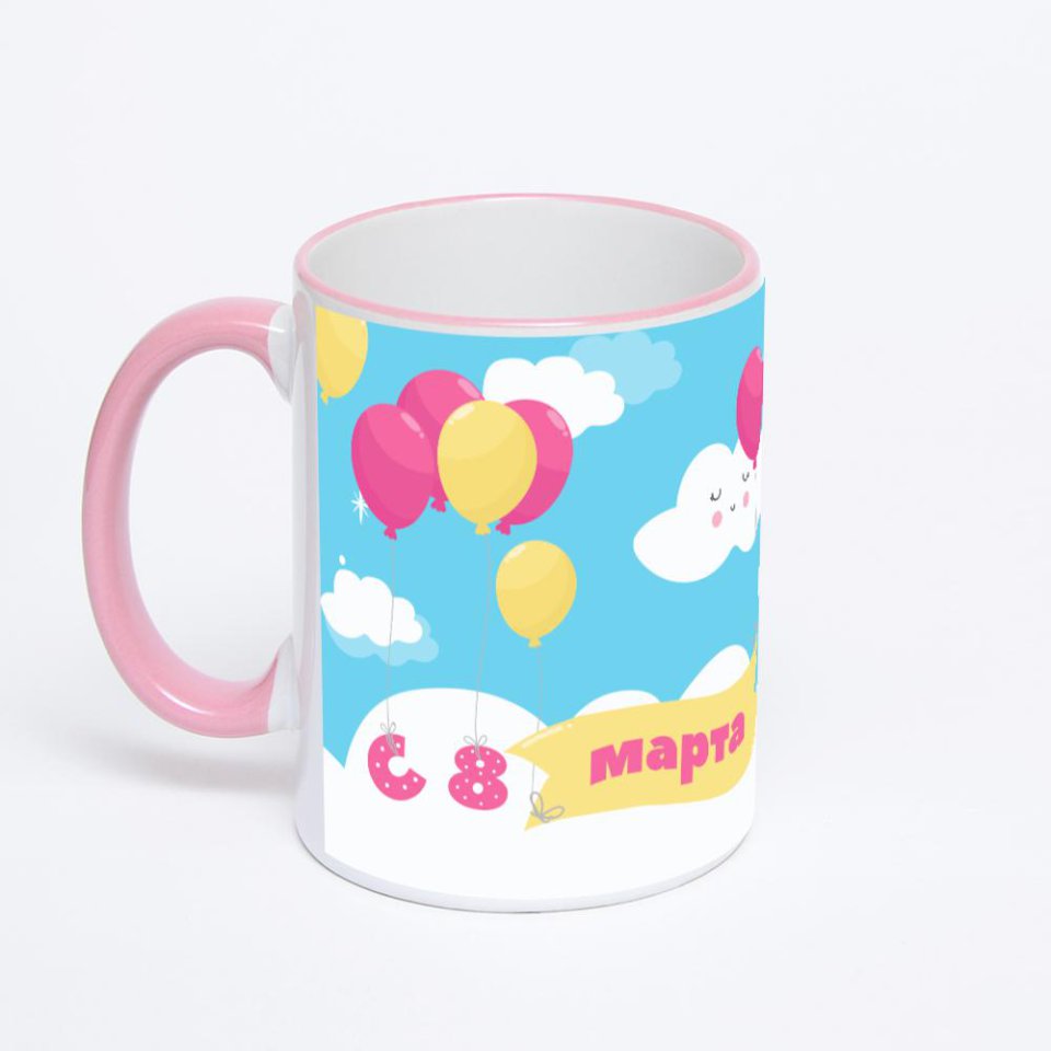 Кружка с розовой ручкой и ободком
