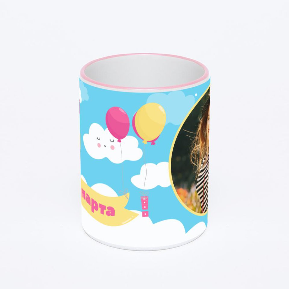 Кружка с розовой ручкой и ободком
