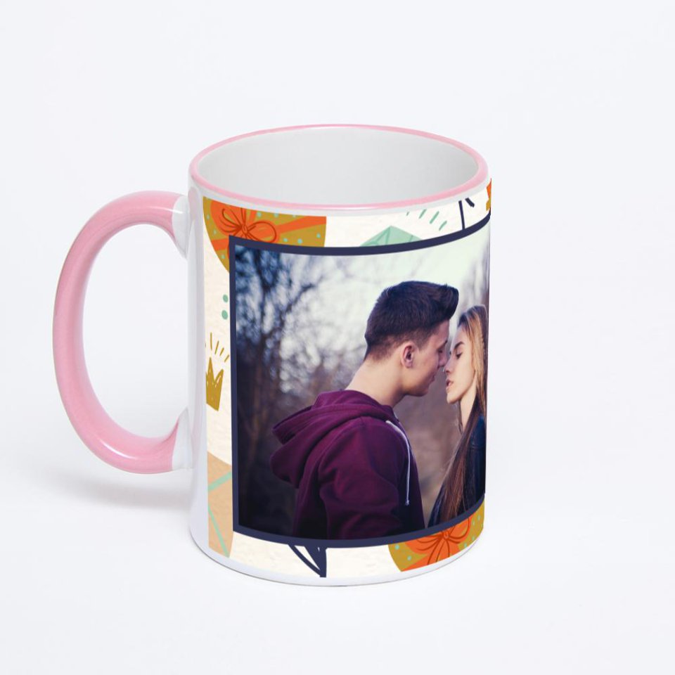 Кружка с розовой ручкой и ободком