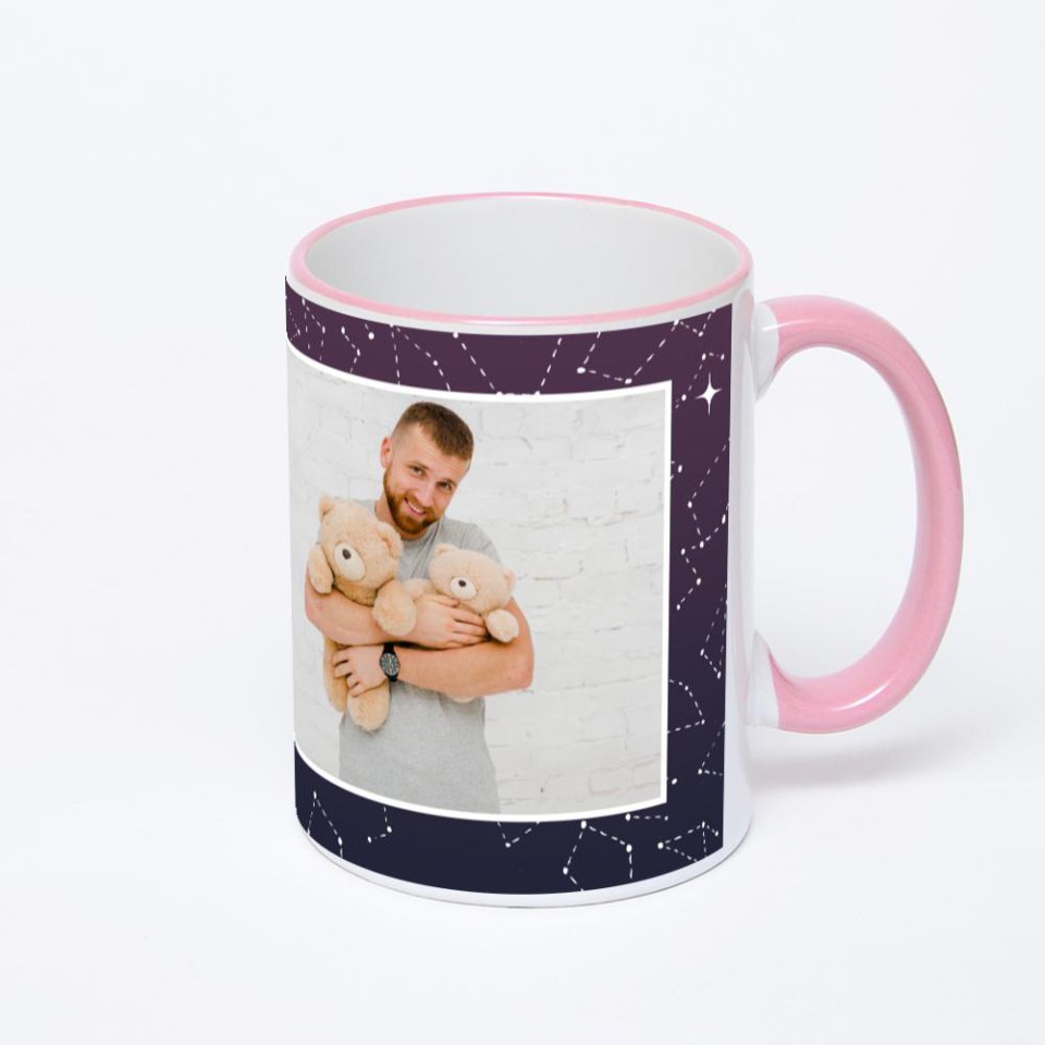 Кружка с розовой ручкой и ободком