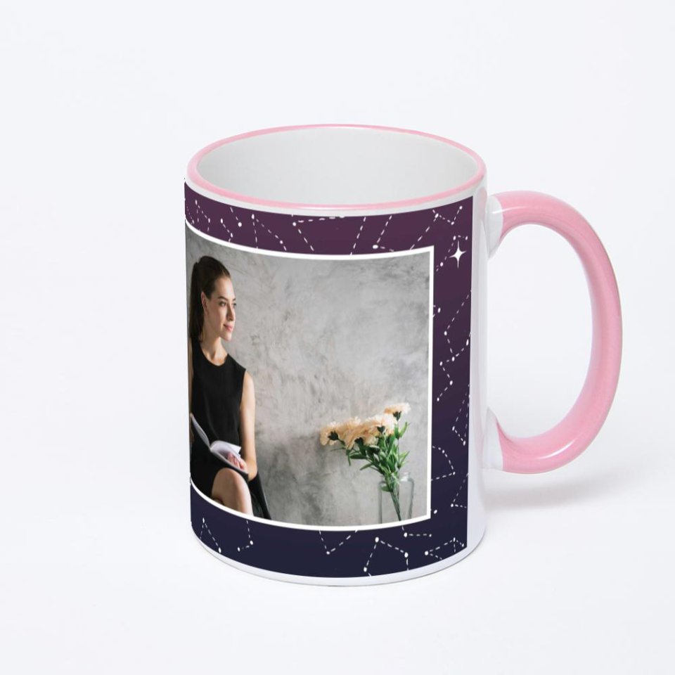 Кружка с розовой ручкой и ободком