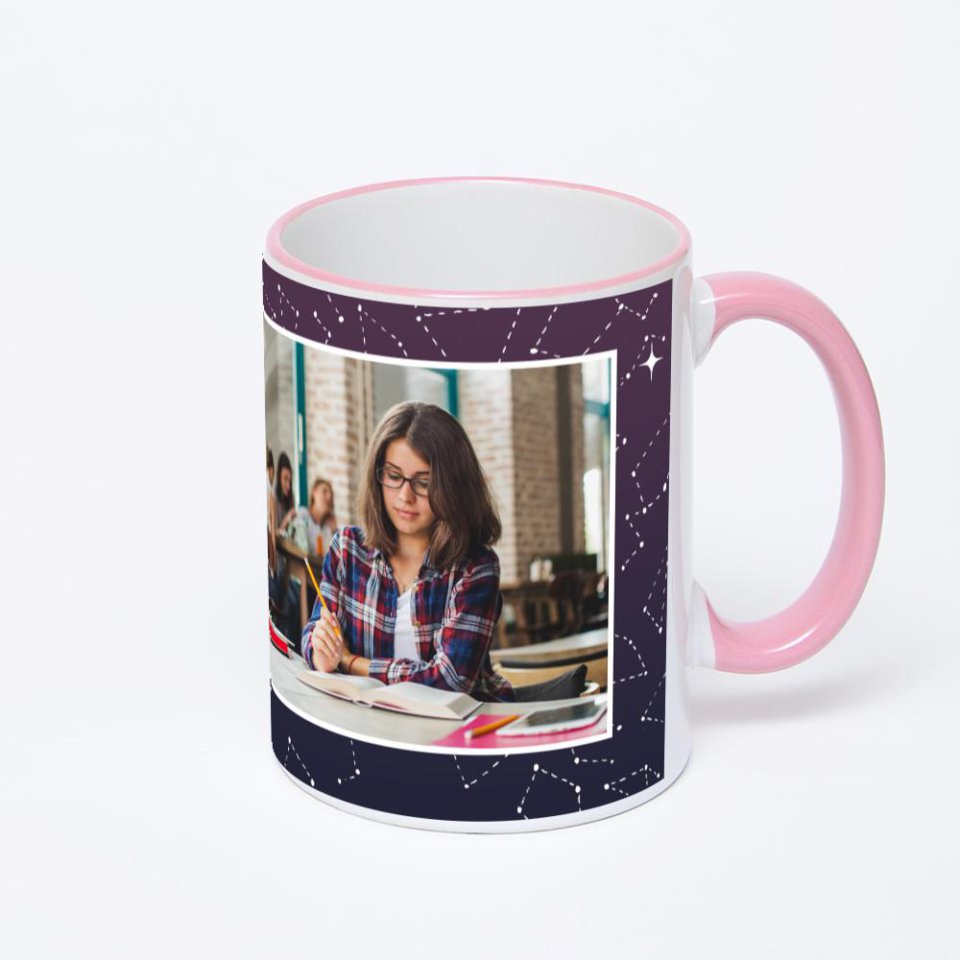 Кружка с розовой ручкой и ободком