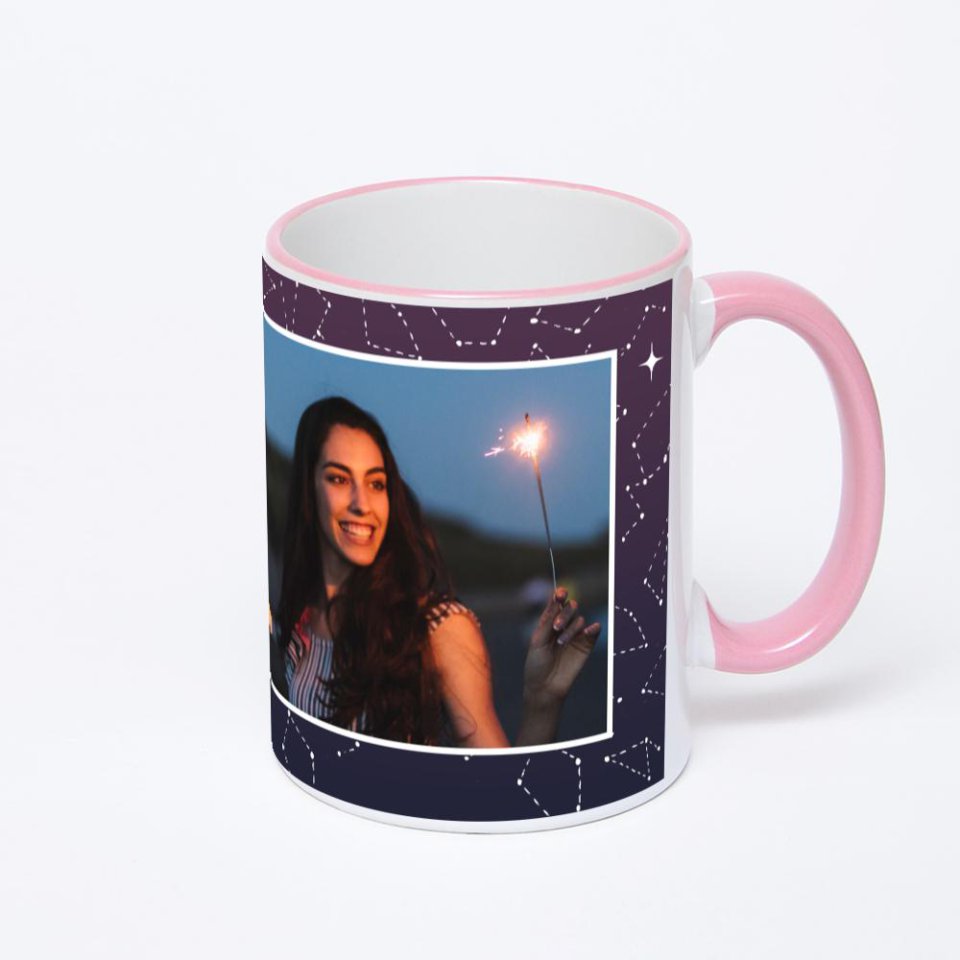 Кружка с розовой ручкой и ободком