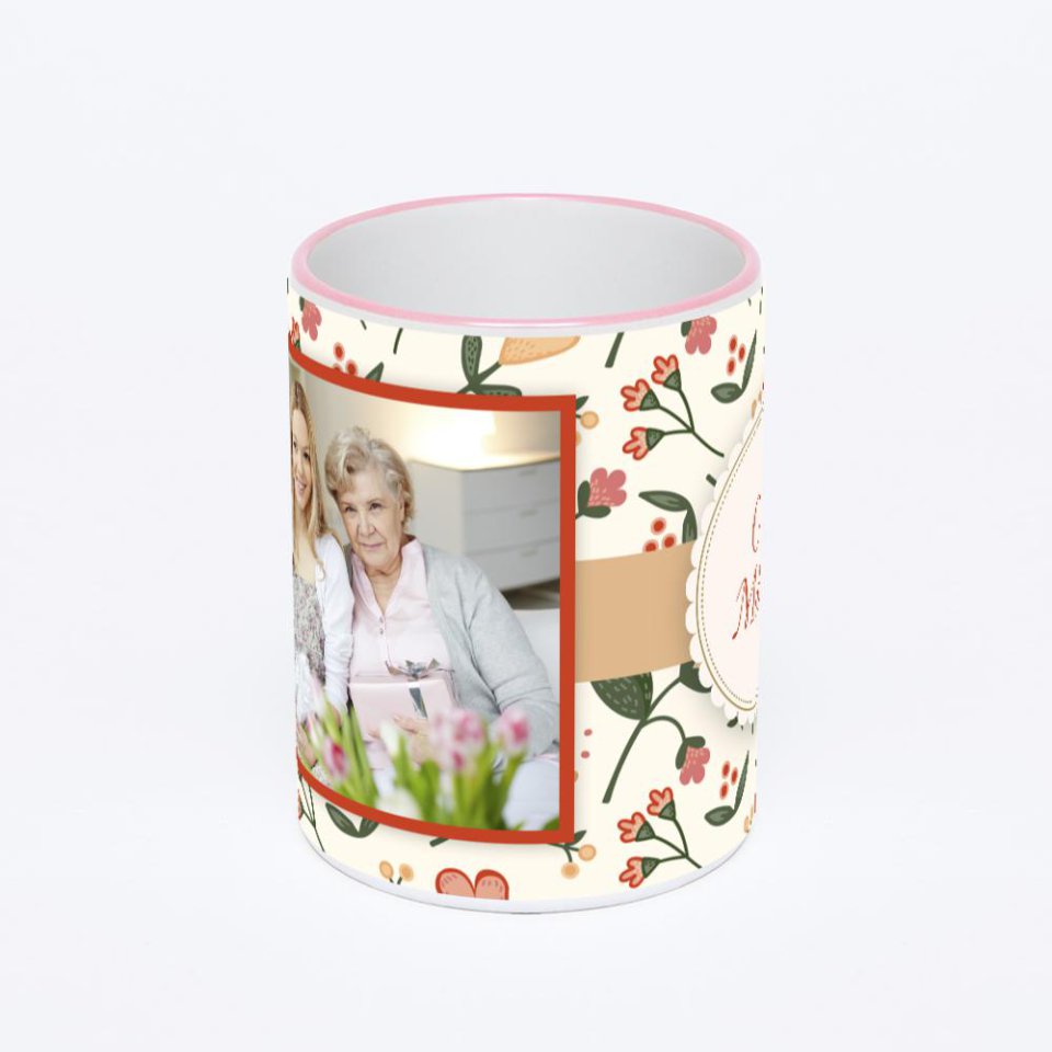 Кружка с розовой ручкой и ободком