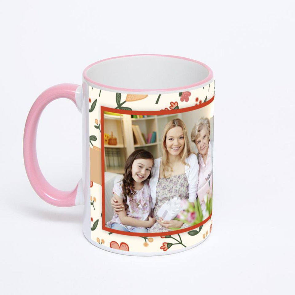 Кружка с розовой ручкой и ободком