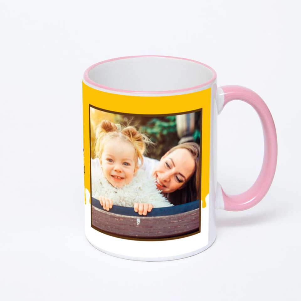 Кружка с розовой ручкой и ободком