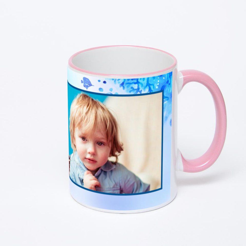 Кружка с розовой ручкой и ободком