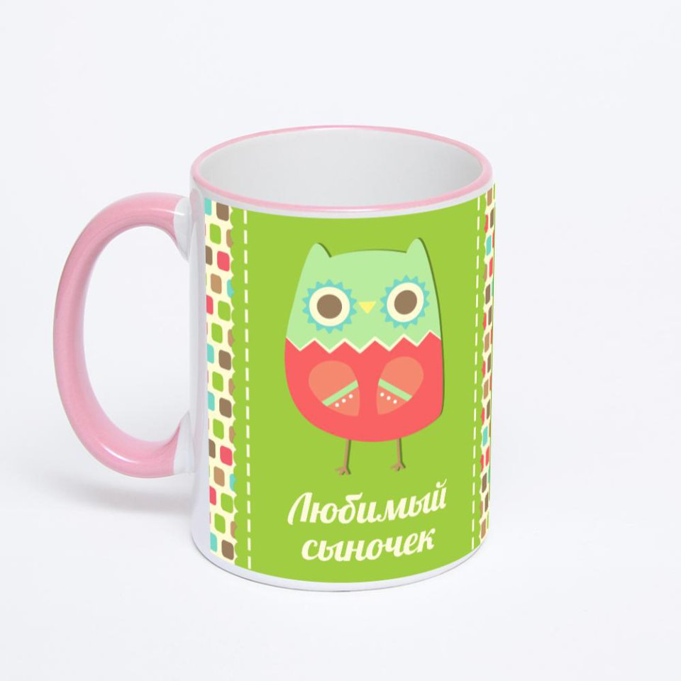Кружка с розовой ручкой и ободком