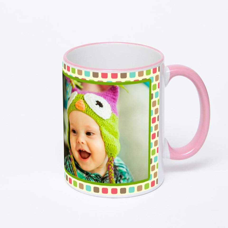 Кружка с розовой ручкой и ободком