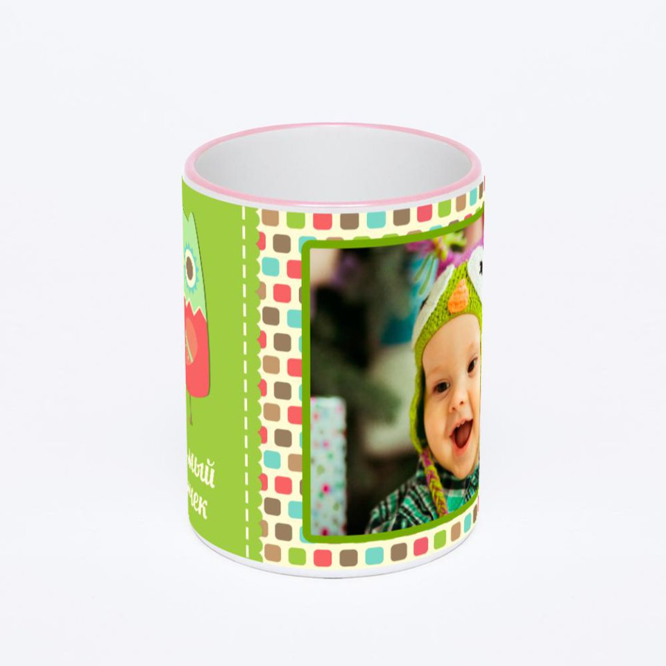 Кружка с розовой ручкой и ободком