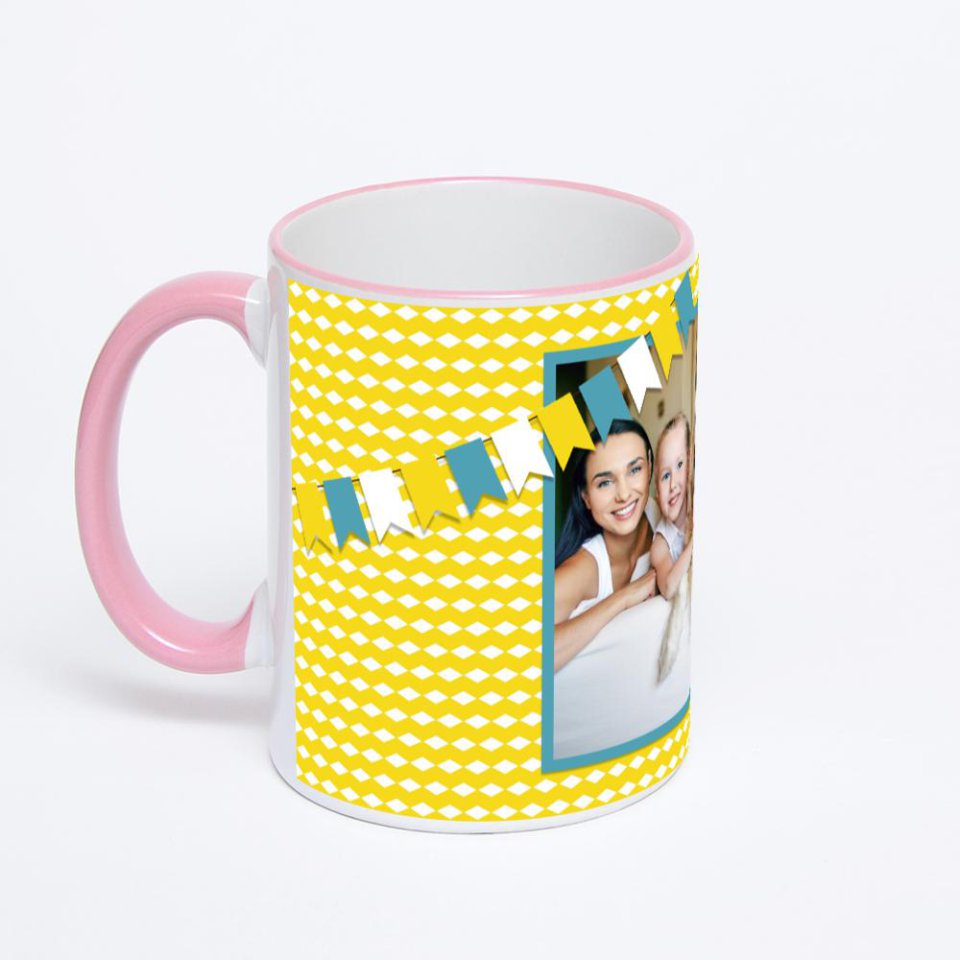 Кружка с розовой ручкой и ободком