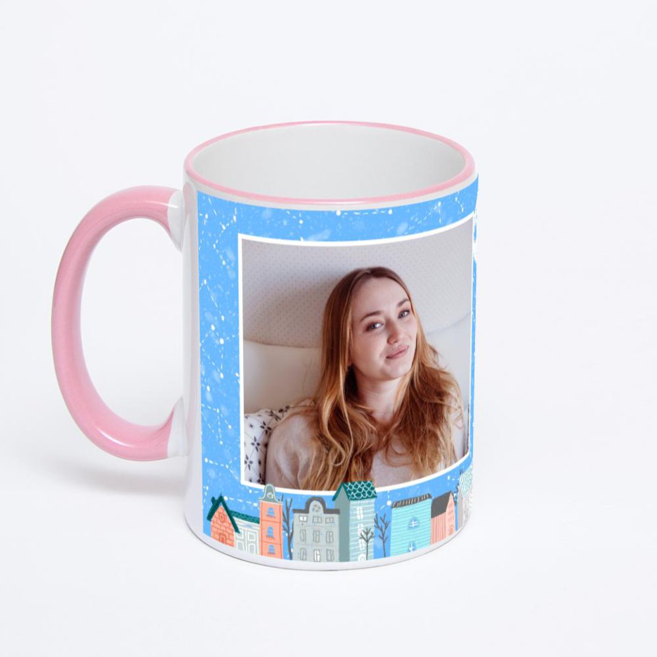 Кружка с розовой ручкой и ободком