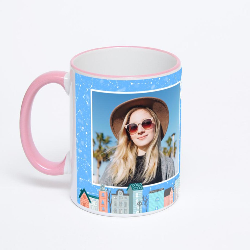 Кружка с розовой ручкой и ободком