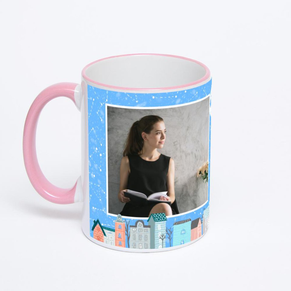 Кружка с розовой ручкой и ободком