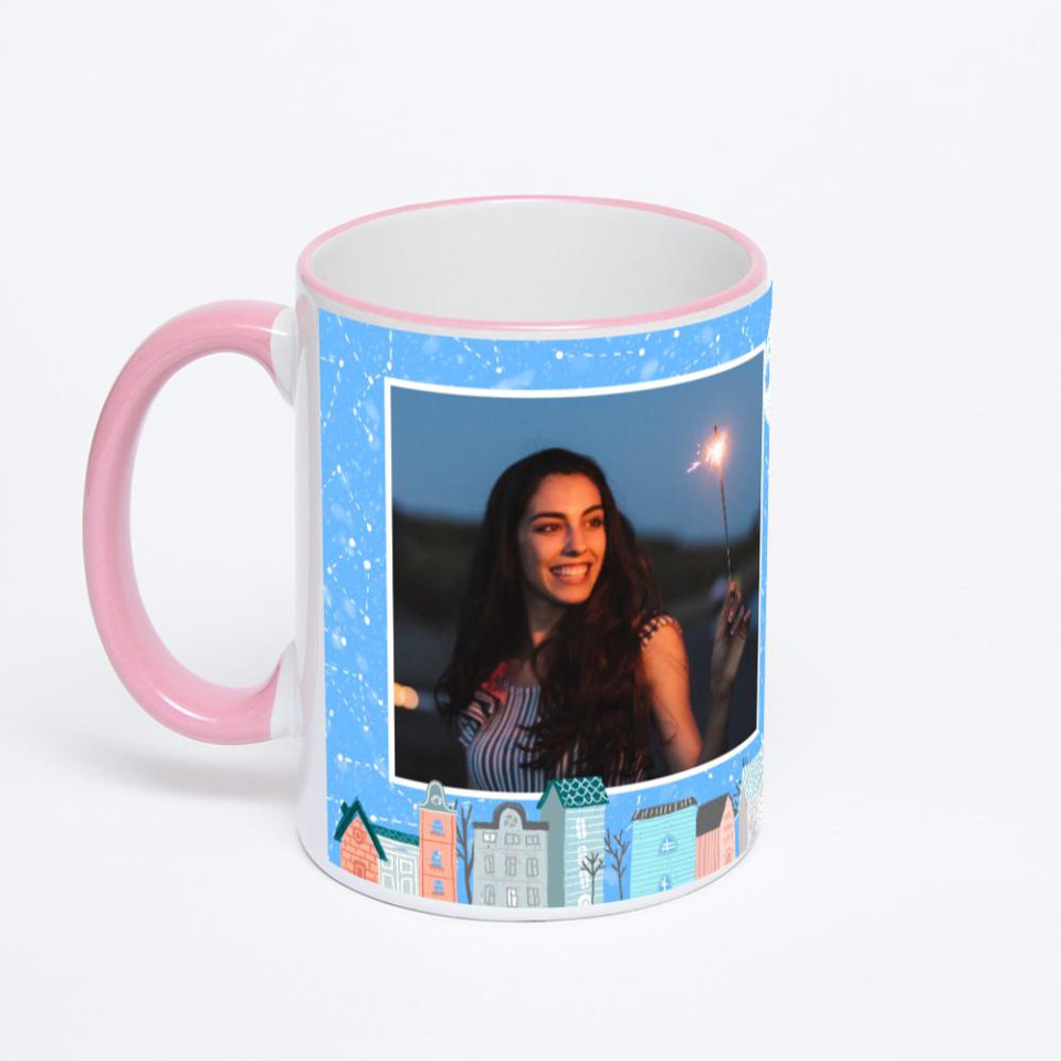 Кружка с розовой ручкой и ободком