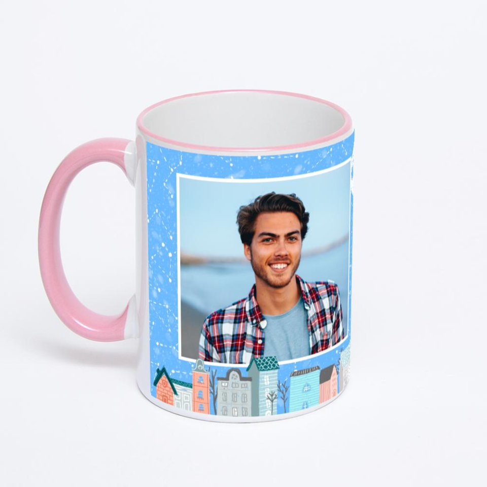 Кружка с розовой ручкой и ободком