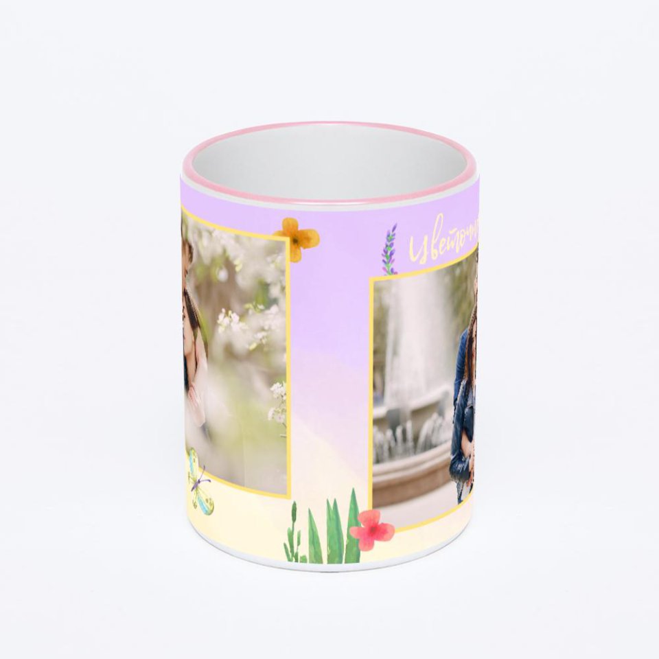 Кружка с розовой ручкой и ободком