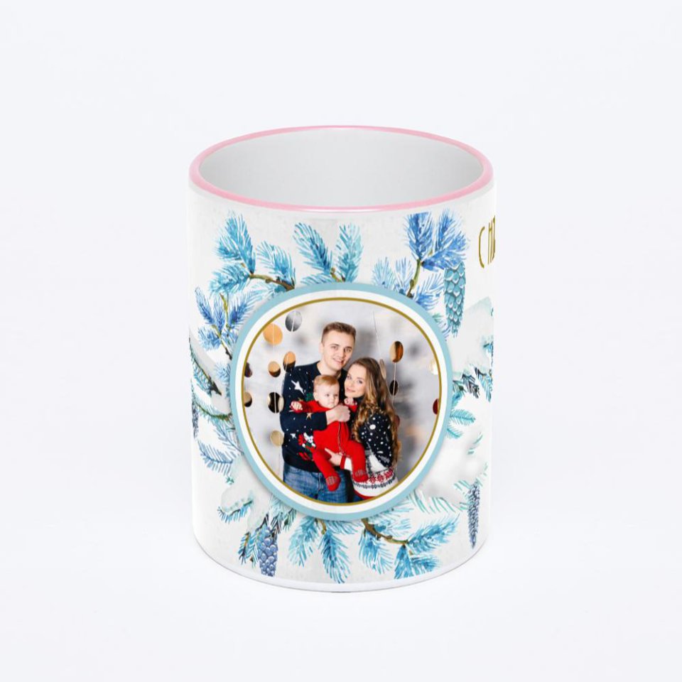 Кружка с розовой ручкой и ободком