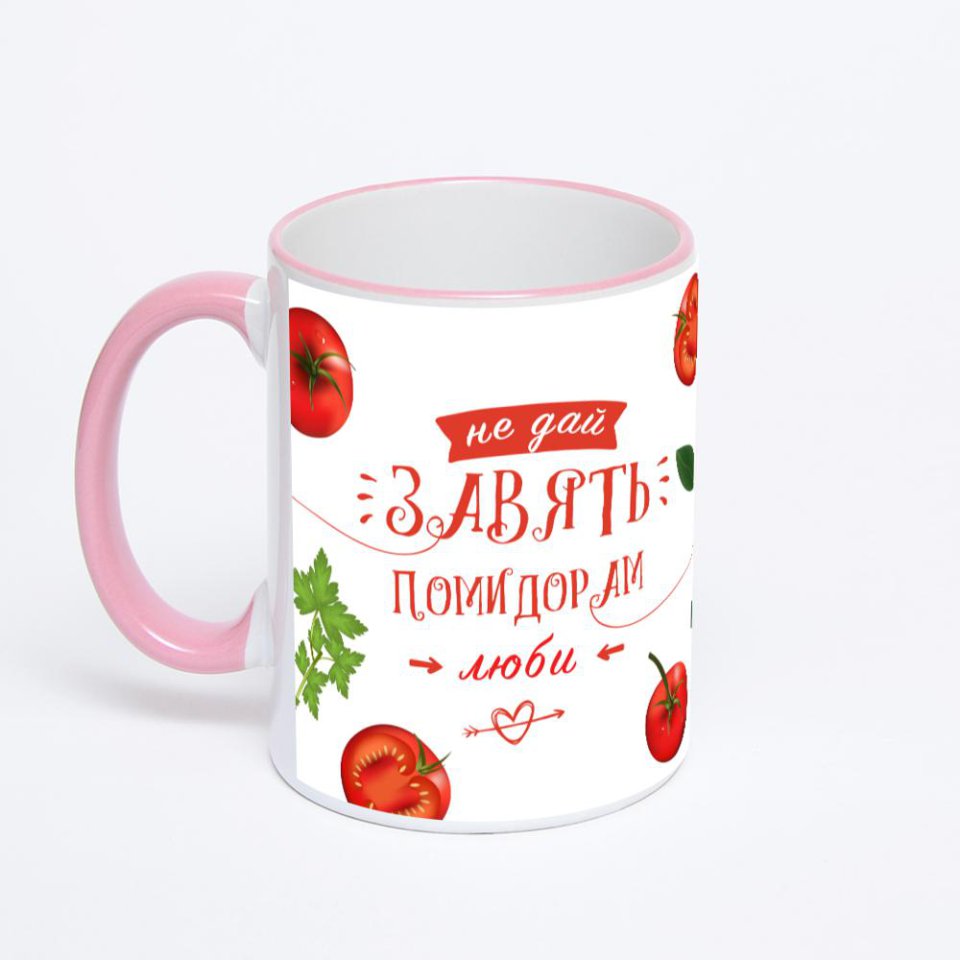 Кружка с розовой ручкой и ободком