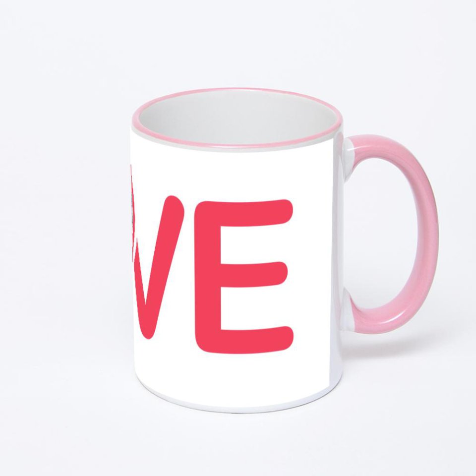 Кружка с розовой ручкой и ободком