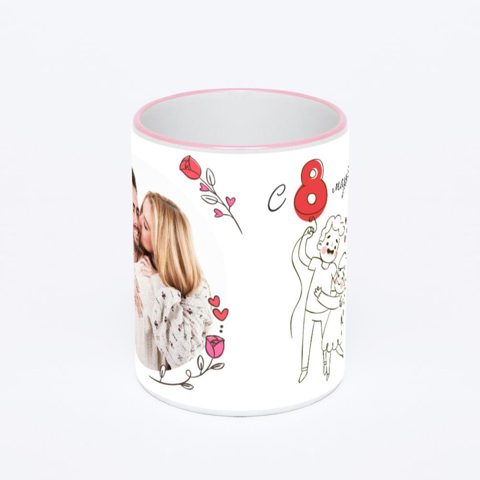 Кружка с розовой ручкой и ободком