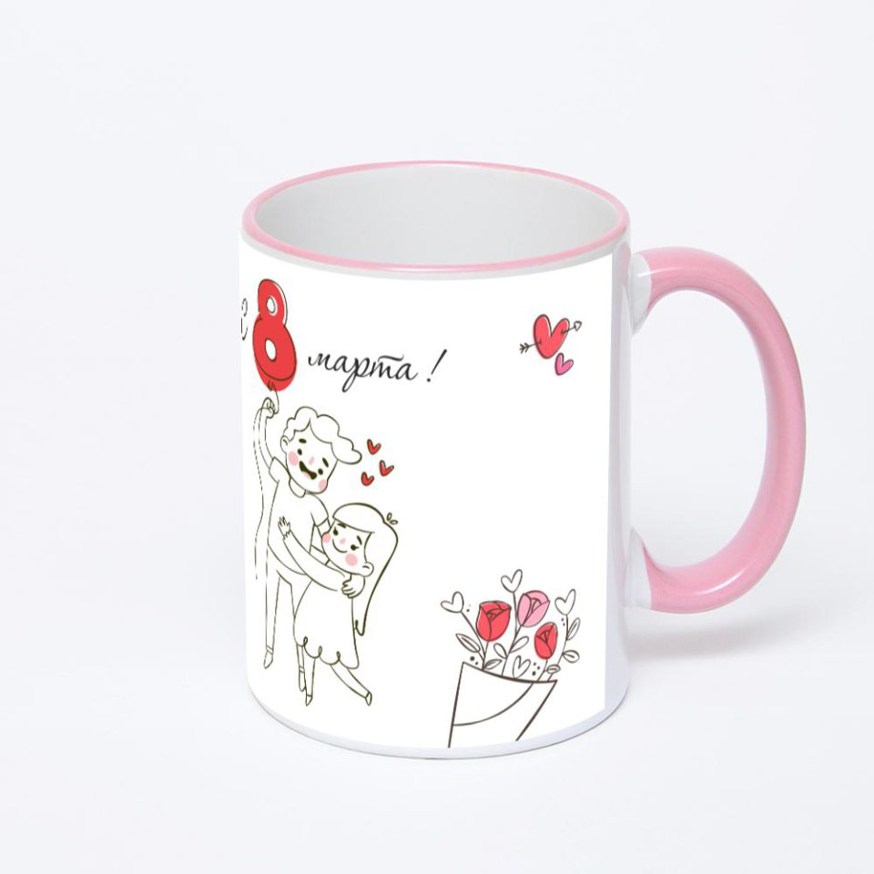 Кружка с розовой ручкой и ободком