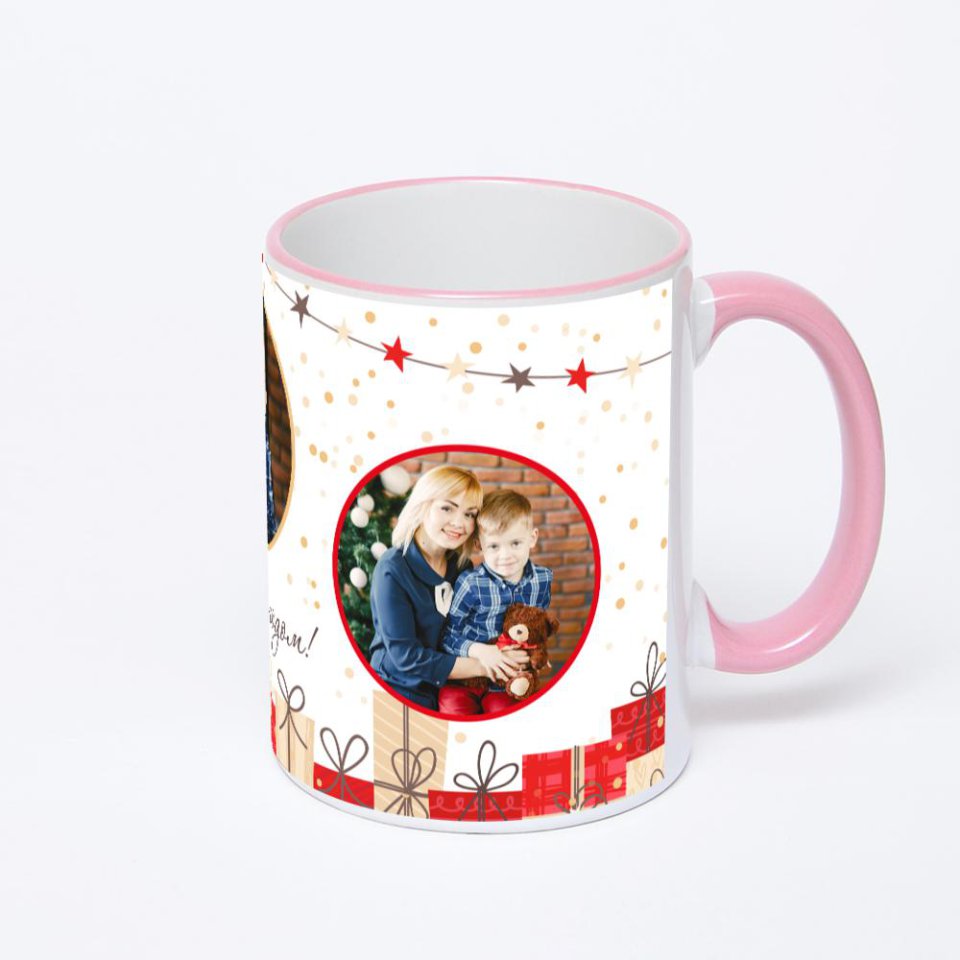 Кружка с розовой ручкой и ободком