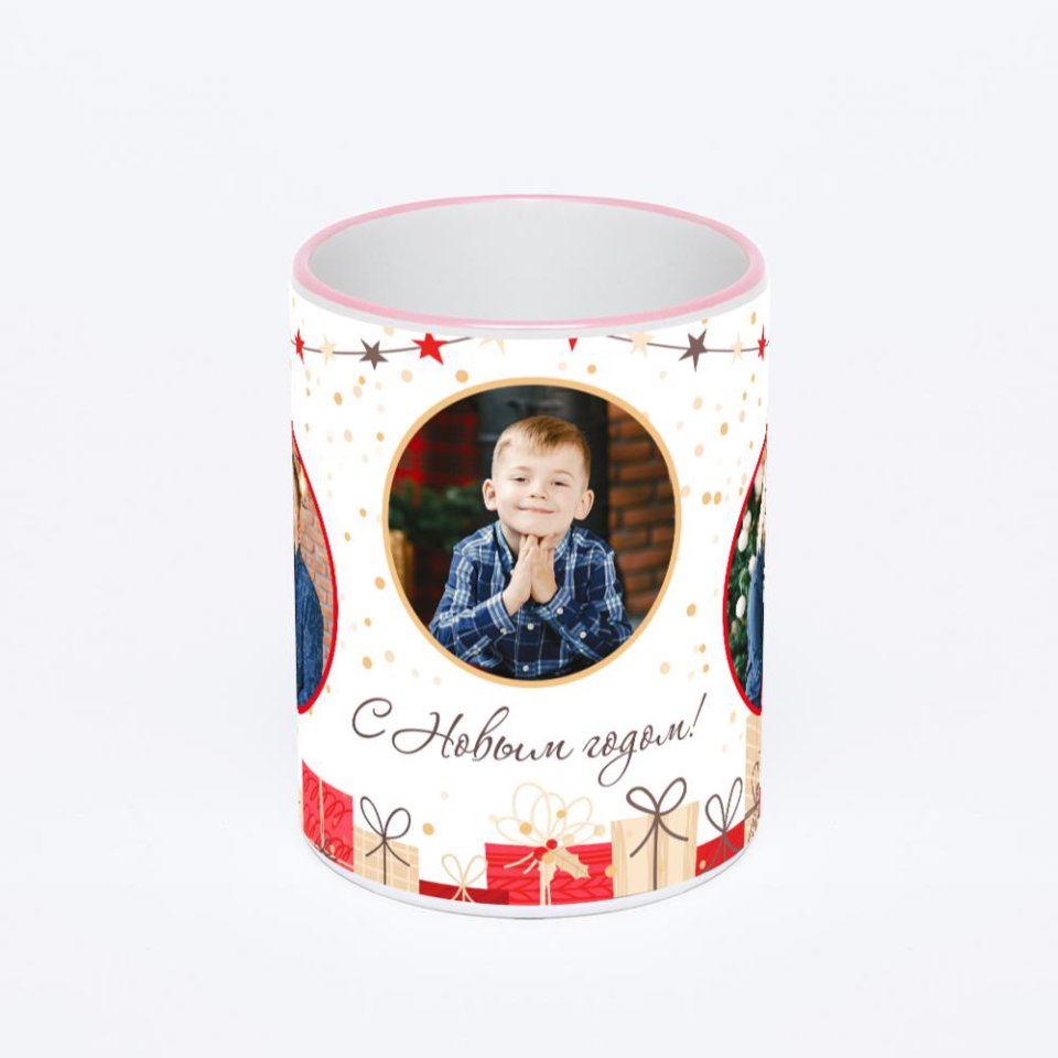 Кружка с розовой ручкой и ободком