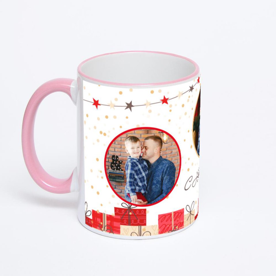 Кружка с розовой ручкой и ободком