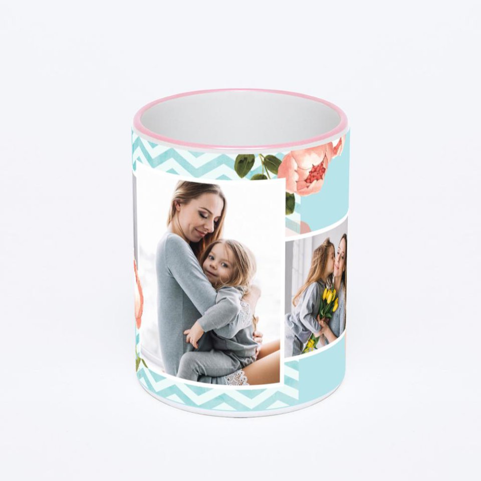 Кружка с розовой ручкой и ободком