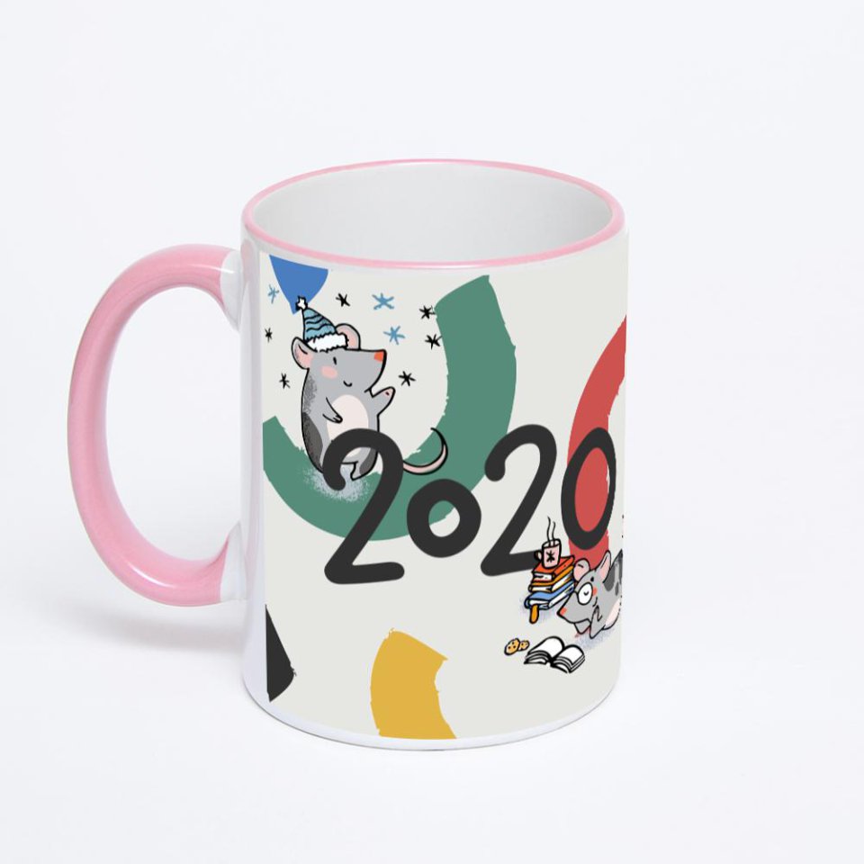 Кружка с розовой ручкой и ободком