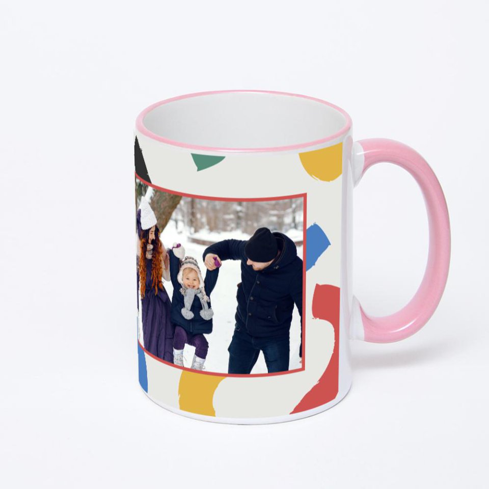 Кружка с розовой ручкой и ободком