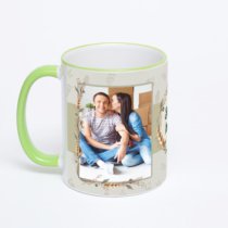 Кружка с салатовой ручкой и ободком