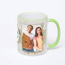 Кружка с салатовой ручкой и ободком