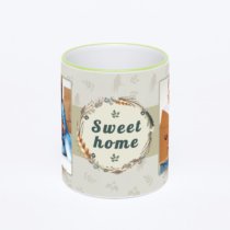 Кружка с салатовой ручкой и ободком