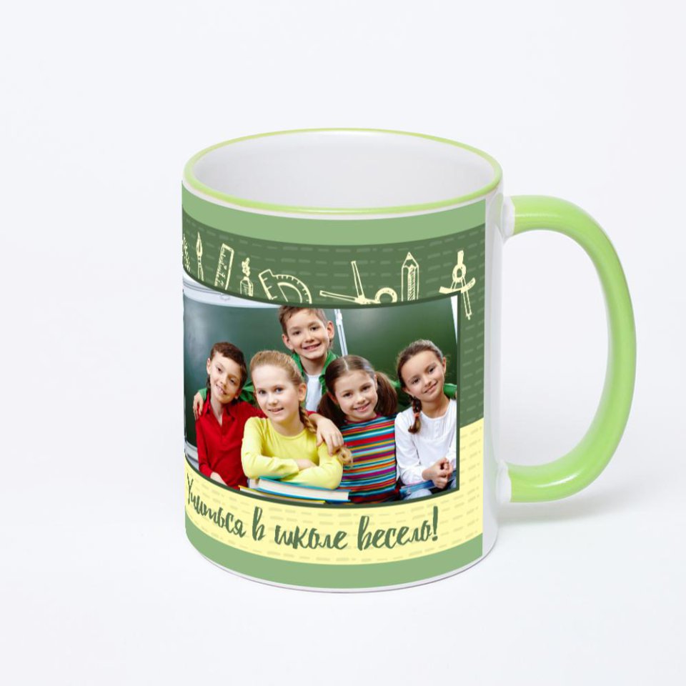 Кружка с салатовой ручкой и ободком