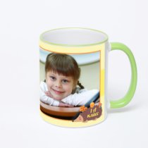 Кружка с салатовой ручкой и ободком