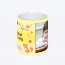 Кружка с салатовой ручкой и ободком