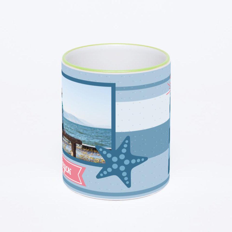 Кружка с салатовой ручкой и ободком