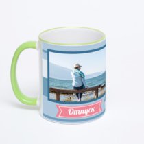 Кружка с салатовой ручкой и ободком