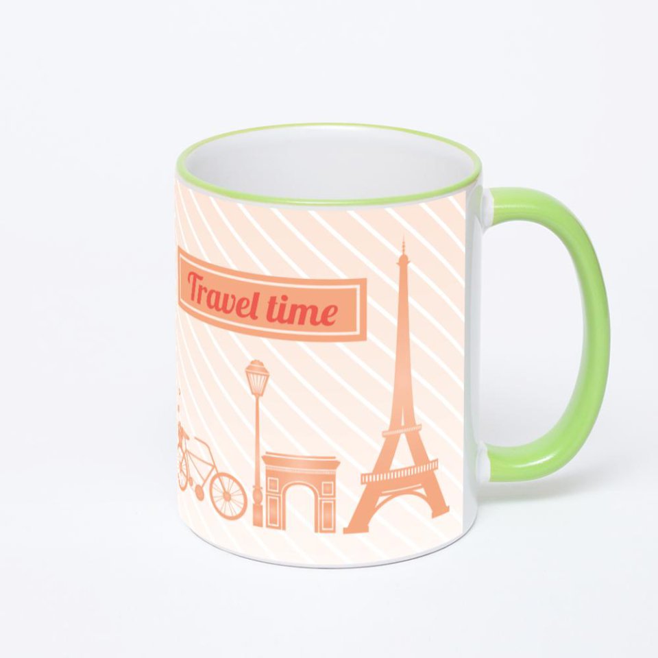 Кружка с салатовой ручкой и ободком