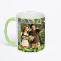 Кружка с салатовой ручкой и ободком