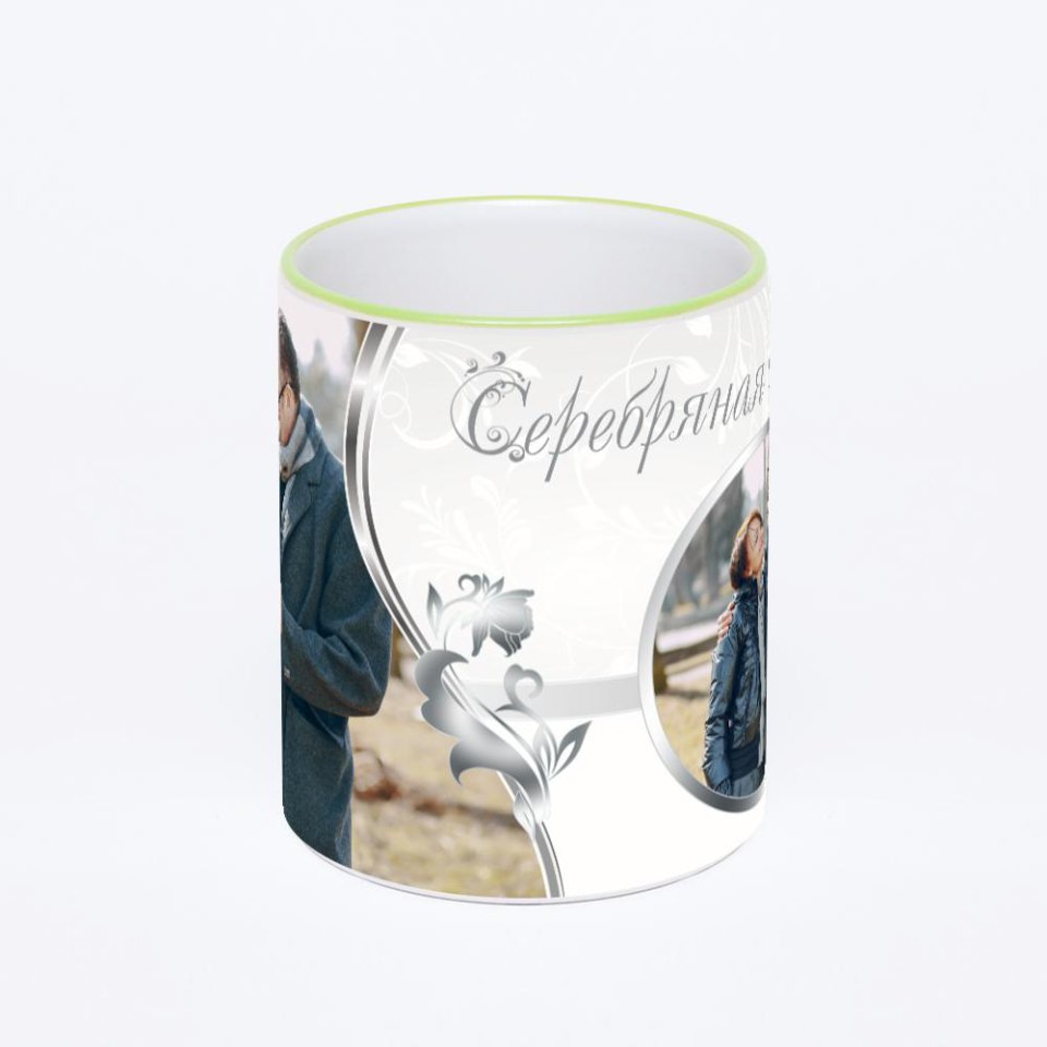 Кружка с салатовой ручкой и ободком