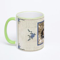 Кружка с салатовой ручкой и ободком