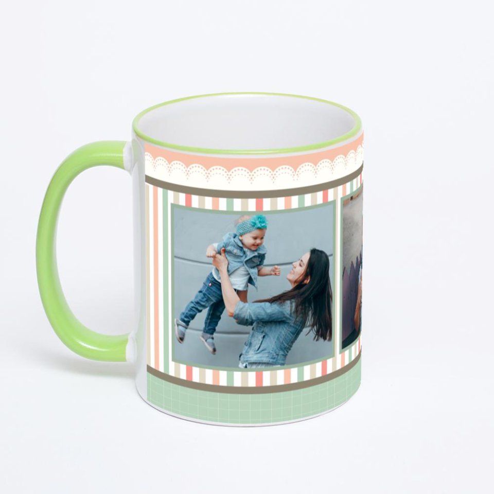 Кружка с салатовой ручкой и ободком