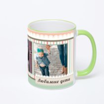 Кружка с салатовой ручкой и ободком