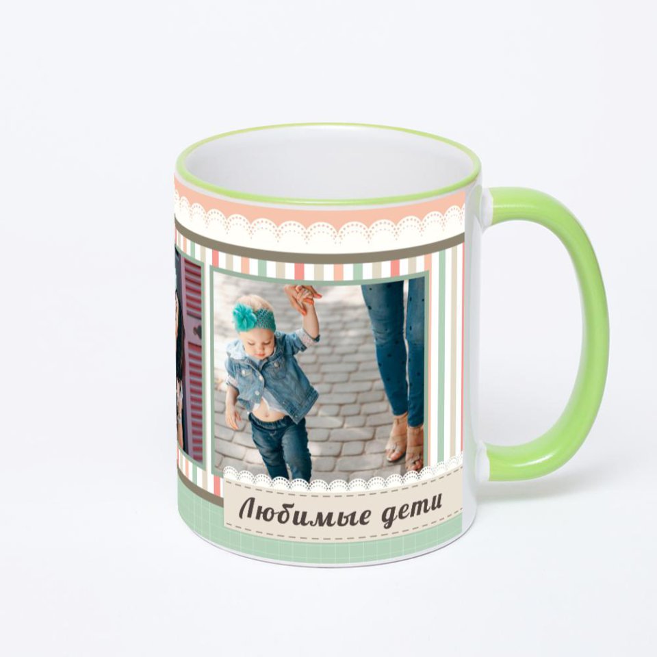 Кружка с салатовой ручкой и ободком